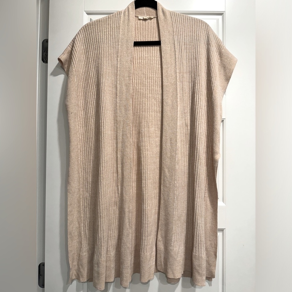 Mystree Linen Blend Long Sweater Vest Size M/L Oatmeal Neutral Layering Minimal